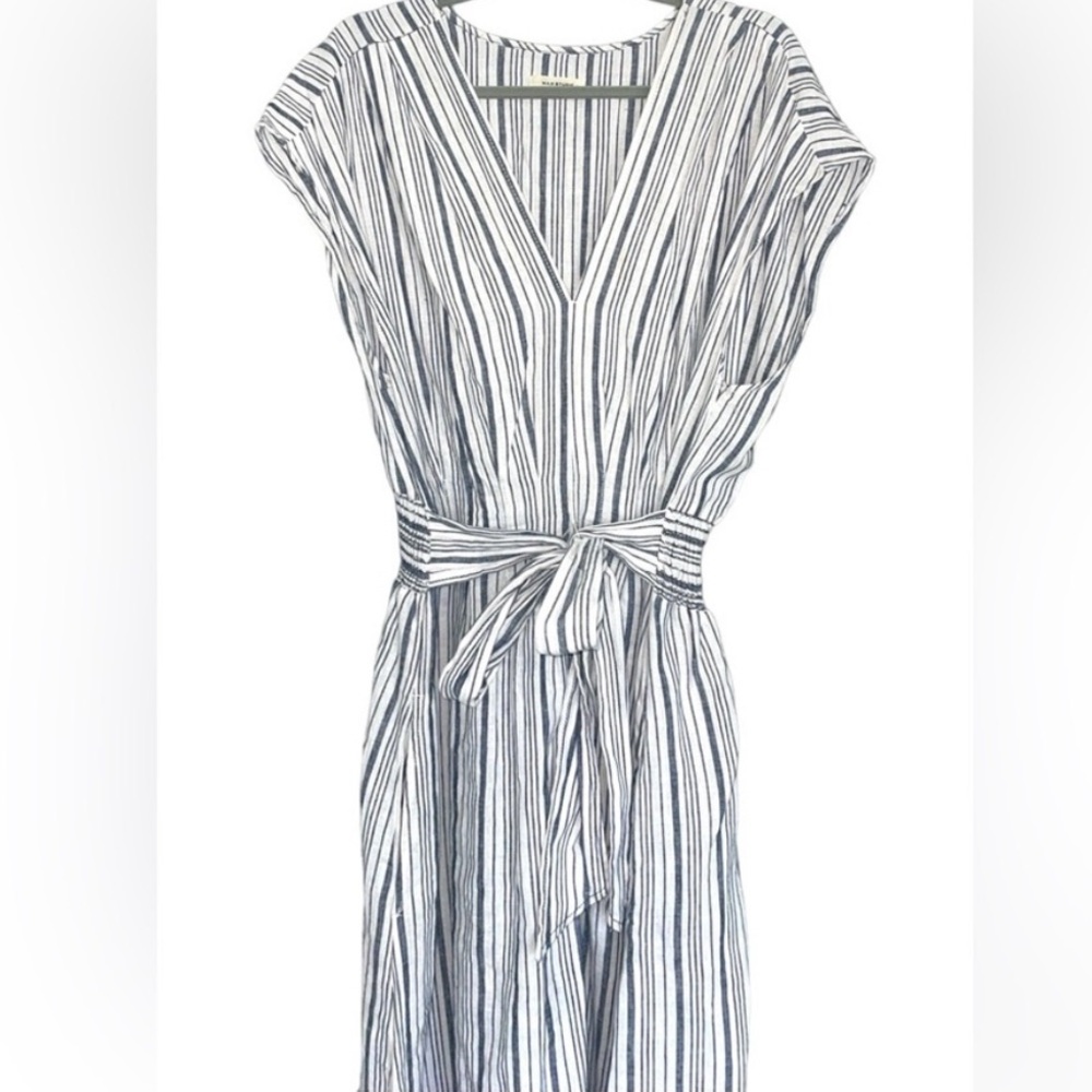 Max Studio Stripe Tie Front Cotton & Linen Dress